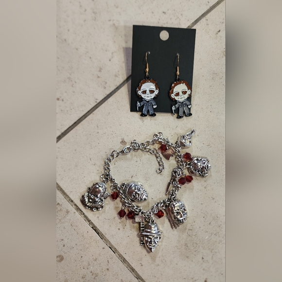 Halloween Horror Umbrella Earrings & Monsters Metal Charm Bracelet Set - Picture 1 of 6
